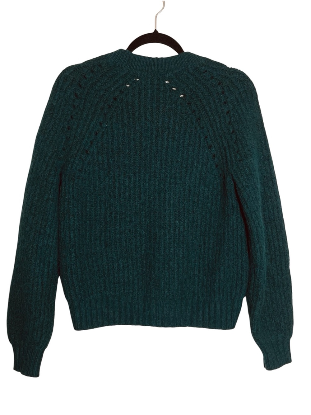 Textured Knit V-Neck Cardigan Wool Blend Deep Green LOFT Small Preppy * - Picture 3 of 9